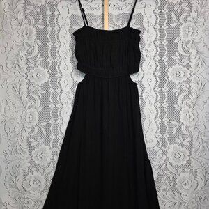 NWT Sage The Label Linen-Blend Cut-Out Midi Dress Black M